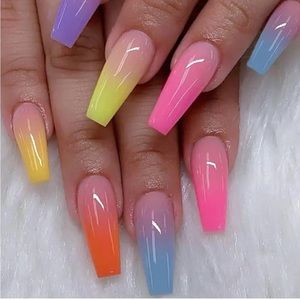 24 pcs Set Rainbow 🌈 Ombre Ballet Long Acrylic Press On Nails